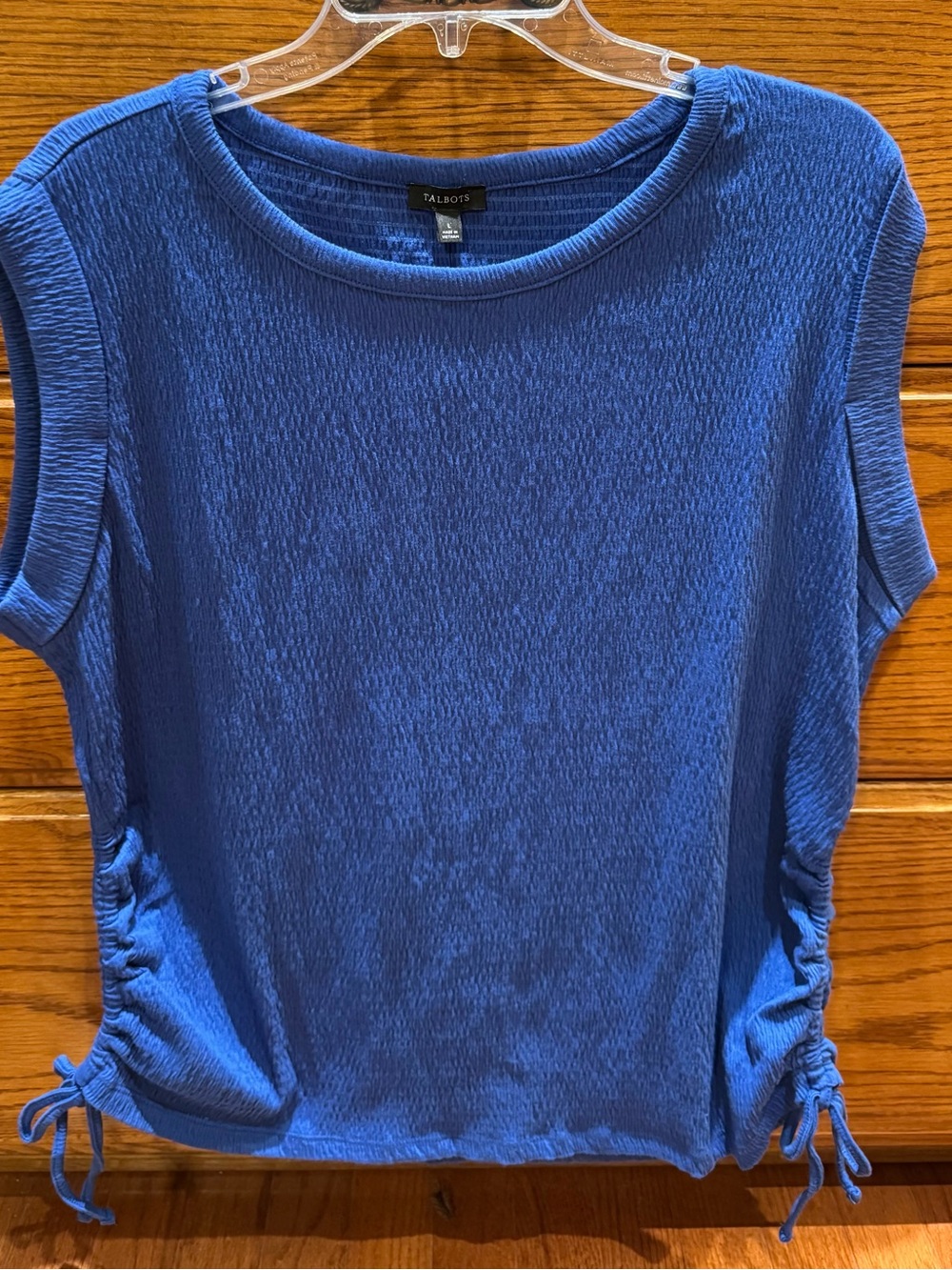 Talbots Royal Blue Capped Short-Sleeve Ruched Tank Size L NWT